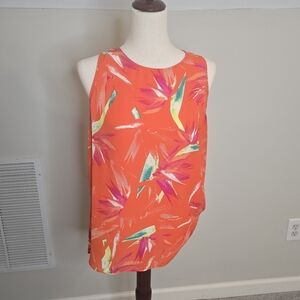 Apt 9 Vibrant Orange Sleeveless Top with Tropical Print XL